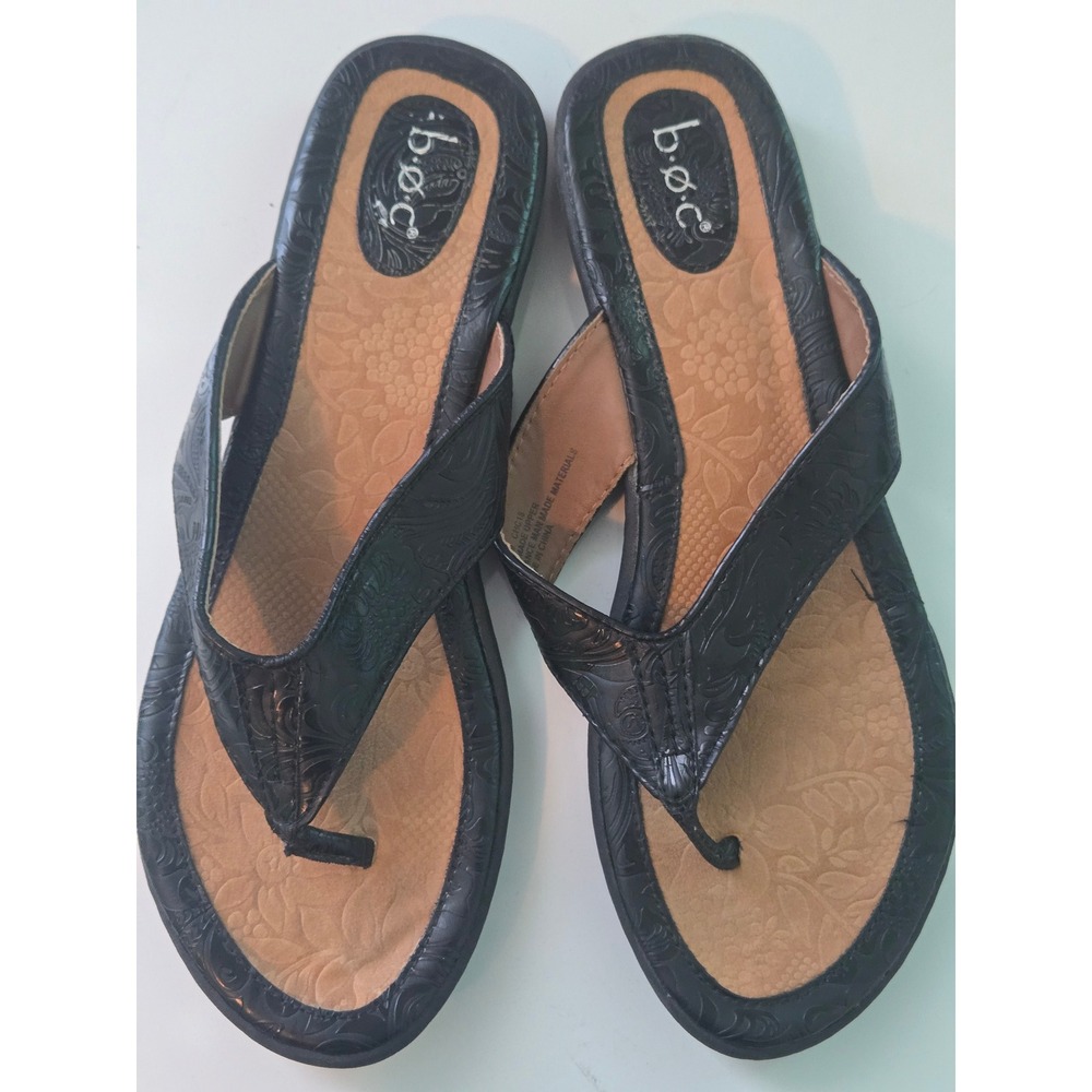 BOC Born Concept Thong Sandals Womens 12M Black Floral Embossed Comfort